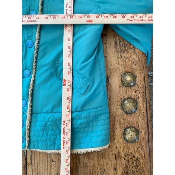 !It Los Angeles Womens Sherpa Lined Turquoise Jacket Medium Snap Button Closure - Picture 7 of 7